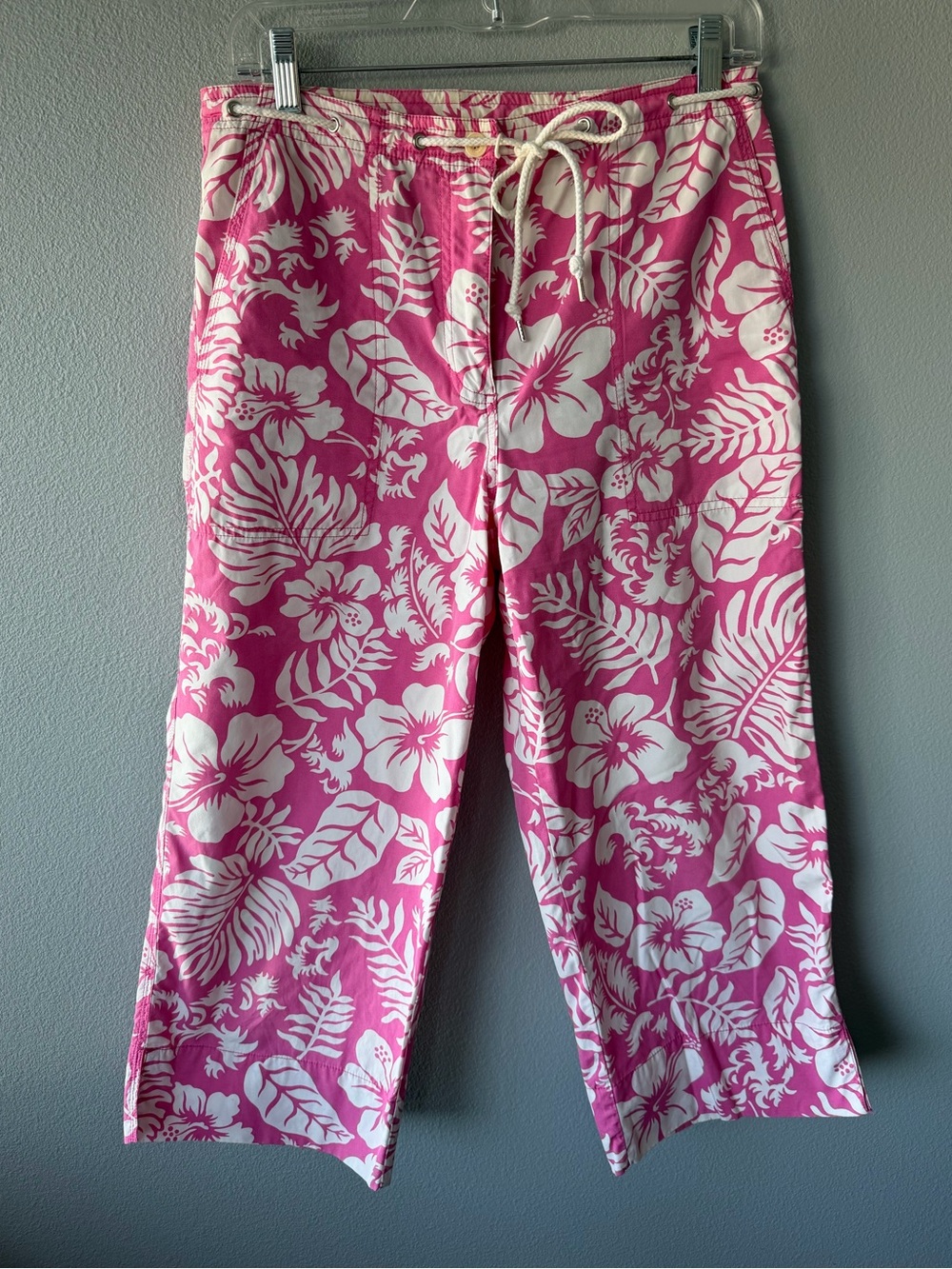 Lauren Ralph Lauren vintage pink white Hawaiian floral capri cropped pants sz 6